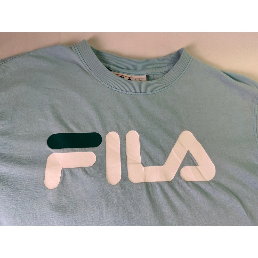 FILA Mens‎ T-Shirt Size Large L Light Blue Crew Neck Graphic Logo Tee AS IS